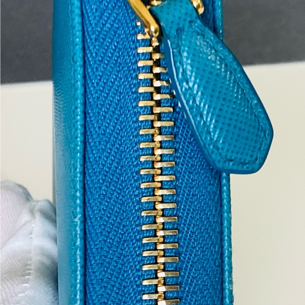 Prada Saffiano Continental Wallet in Turquoise with Gold Hardware - Picture 14 of 16